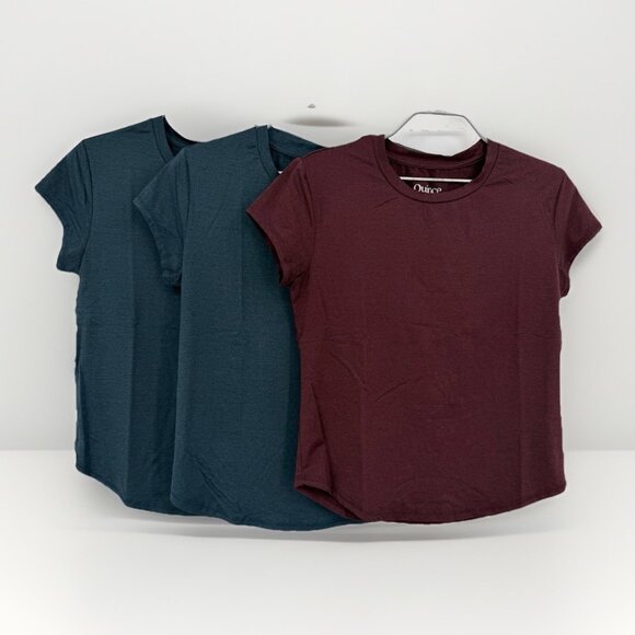Quince Tops - Quince Women's Flowknit Breeze Tee Size XS Heather Ocean Blue/Burgundy Lot of 3